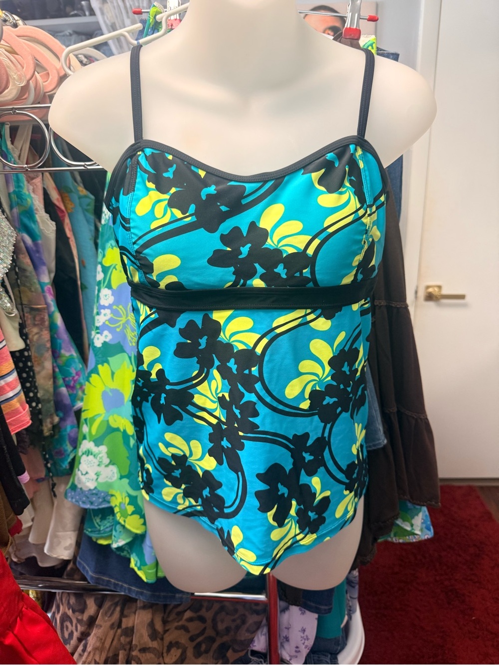 Y2K Athletech Turquoise Floral Tankini Swimsuit Top